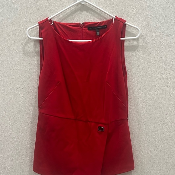 White House Black Market Red Asymmetrical Sheath Blouse - Picture 3 of 8